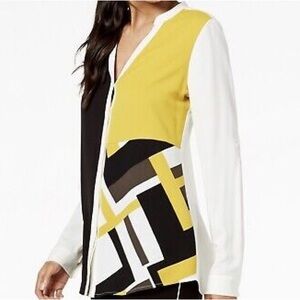 Chic Geometric Blouse - Yellow, Black, White